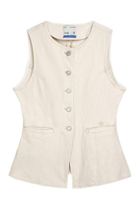 LTB beige dames gilet | Vooraanzicht