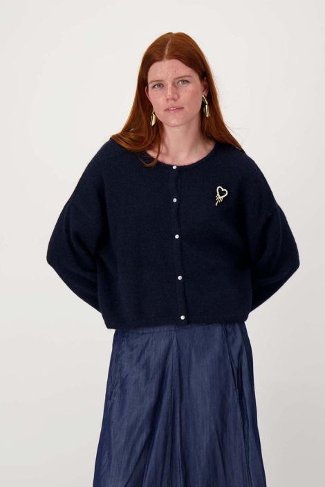 Zusss blauwe dames vest | Model vooraanzicht