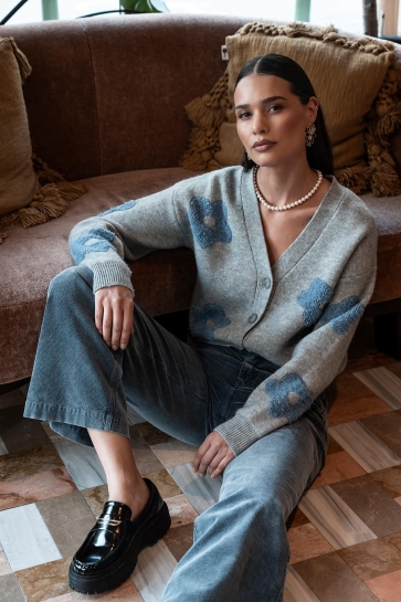 Geisha OVERSIZED VEST MET BLOEMENMOTIEF 54510 10 GREY MELANGE/BLUE