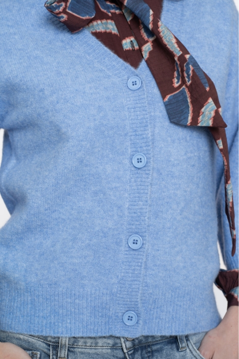 Geisha blauwe dames vest | Close up