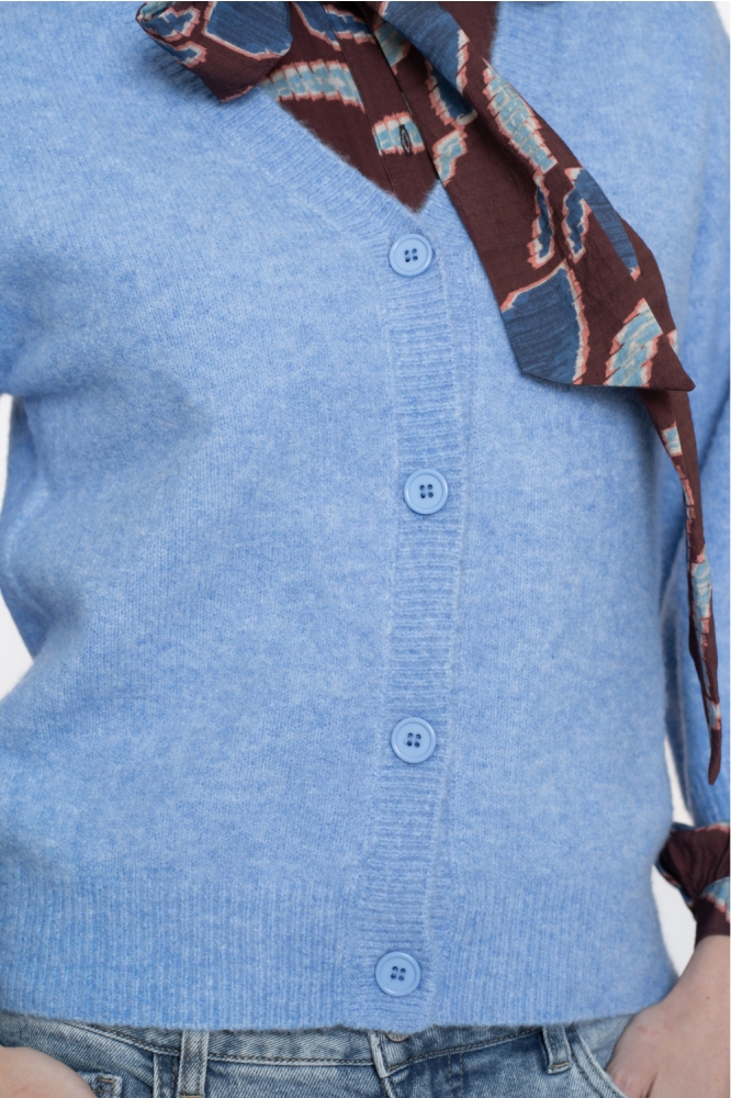 Geisha blauwe dames vest | Close up