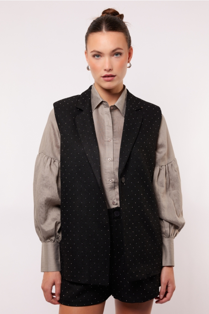 Fluresk zwarte dames gilet | Model vooraanzicht