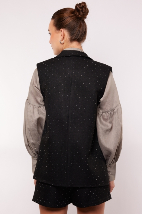 Fluresk zwarte dames gilet | Model achteraanzicht