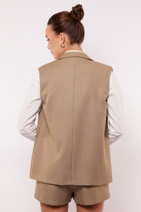 Fluresk taupe dames gilet | Model achteraanzicht