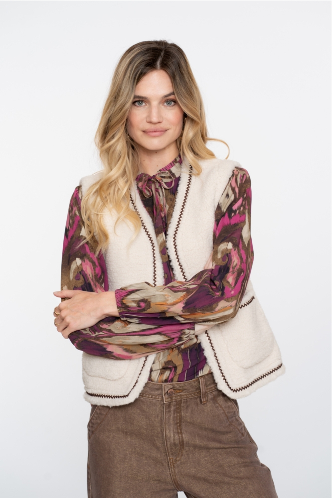 Geisha beige dames gilet | Model achteraanzicht