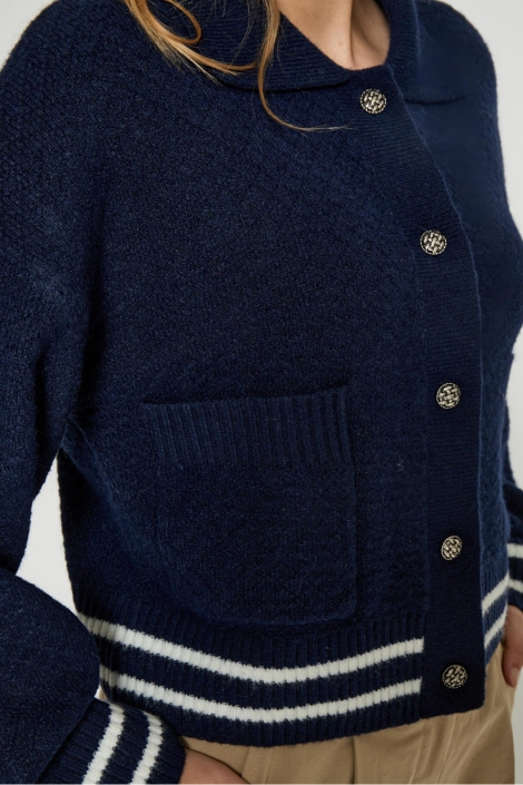 Peppercorn blauwe dames vest | Close up