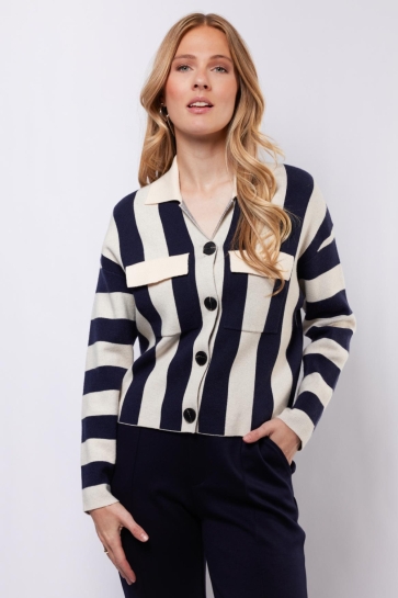 C&S The Label Vest CECILLIA KNIT CARDIGAN 25NMC07 625014 MIDNIGHT BLUE/SAND