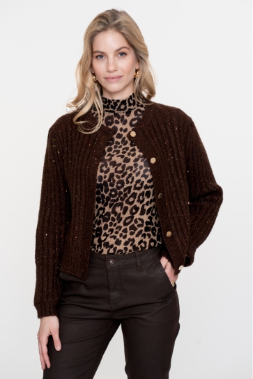 Geisha VEST MET LUREX EN KNOPEN 54541 14 000775 BROWN/COPPER