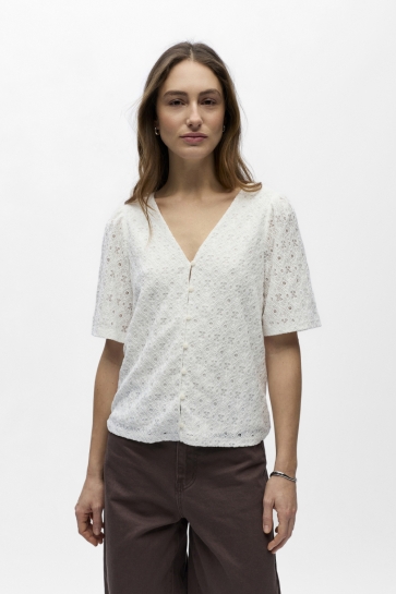 Object Blouse OBJLAILA 2 4 RE V NECK TOP DIV 23048502 Cloud Dancer