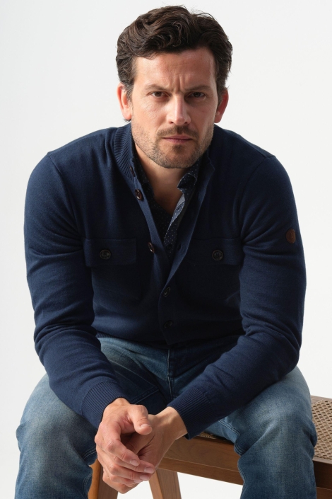 Campbell blauwe heren vest | Model vooraanzicht