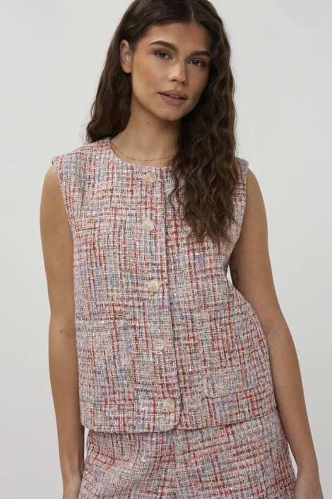 Studio Amaya multi color dames gilet | Model vooraanzicht