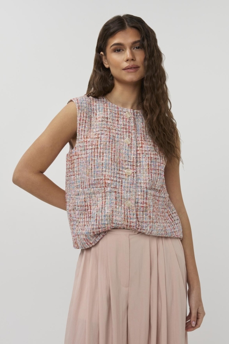 Studio Amaya multi color dames gilet | Model vooraanzicht