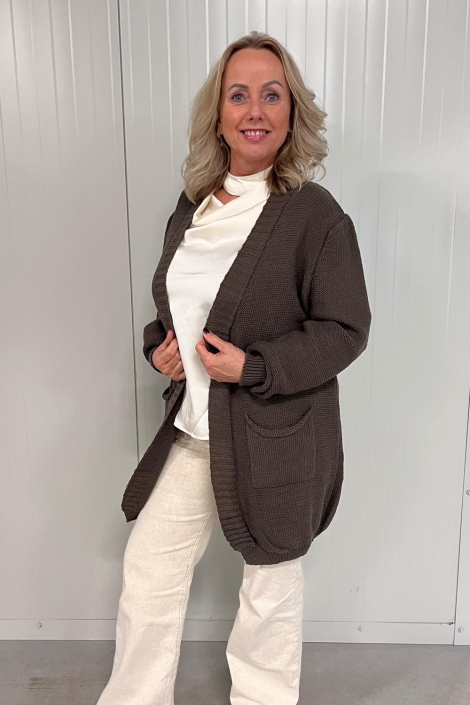 FOS Amsterdam taupe dames vest | Model vooraanzicht