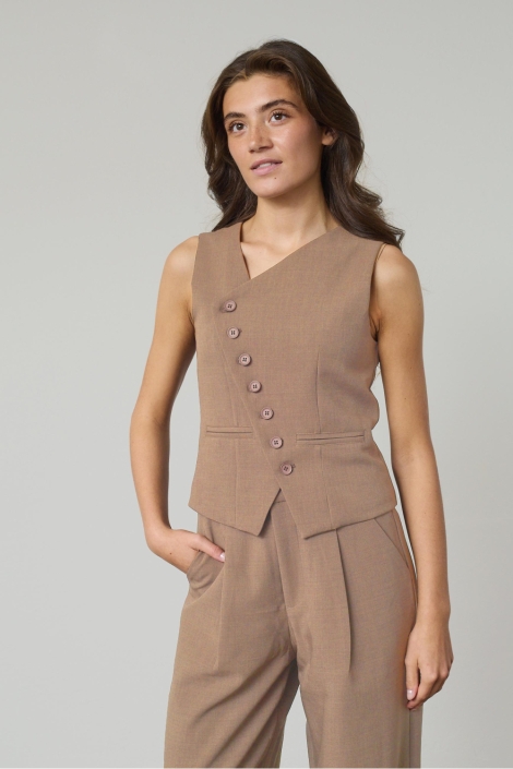 SisterS point camel dames gilet | Model vooraanzicht