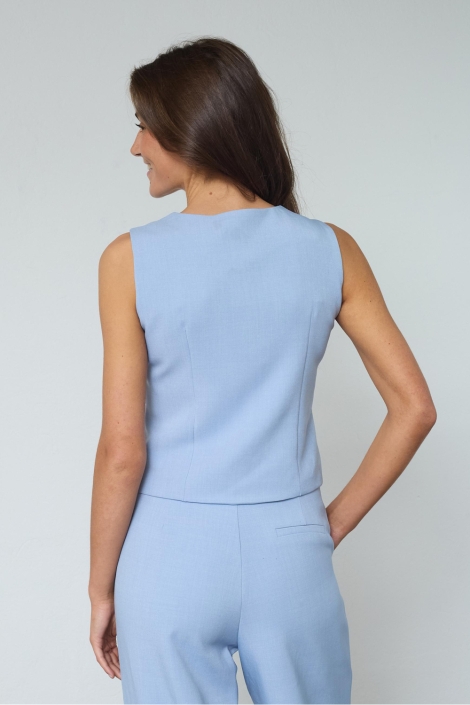 SisterS point blauwe dames gilet | Model achteraanzicht