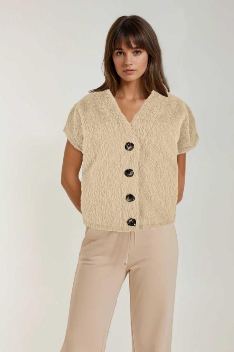 FOS Amsterdam beige dames top | Model vooraanzicht