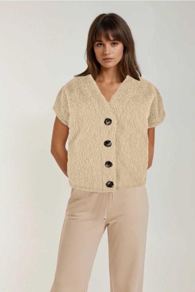 FOS Amsterdam beige dames gilet | Model vooraanzicht