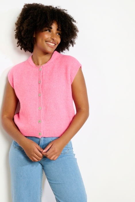 LolaLiza roze dames gilet | Model vooraanzicht
