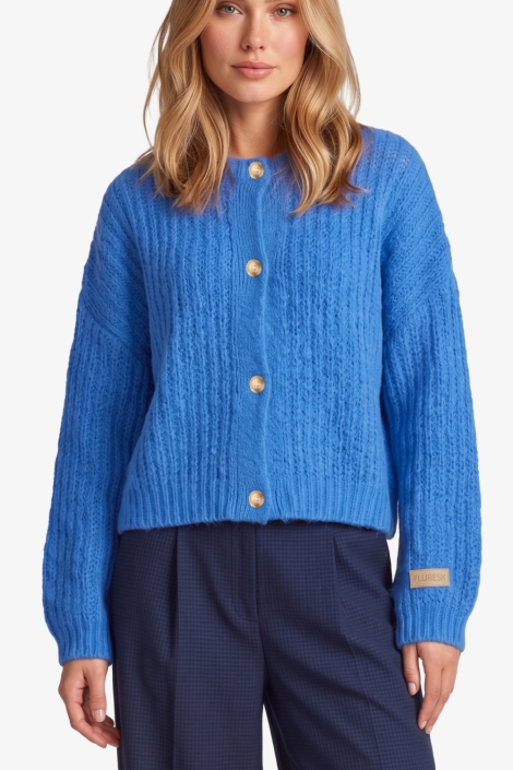 Fluresk blauwe dames vest | Model vooraanzicht