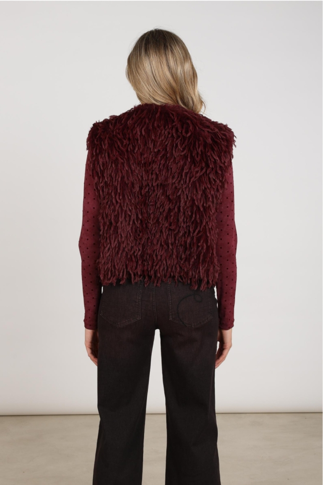 Nukus bordeaux dames gilet | Model achteraanzicht