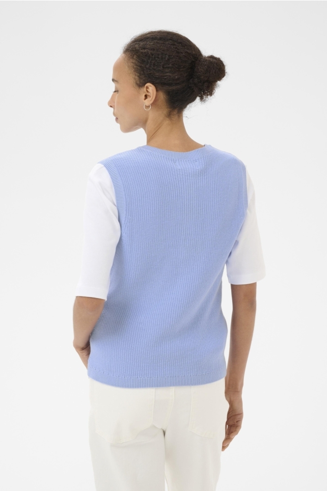 Part Two blauwe dames gilet | Model achteraanzicht