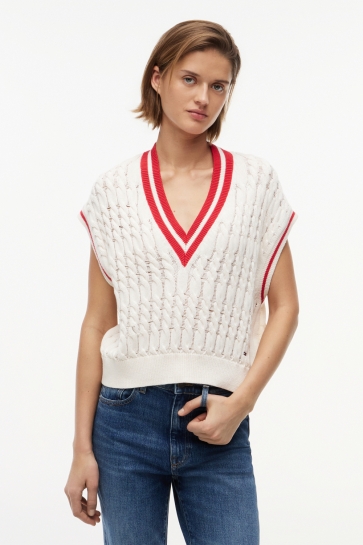 Tommy Jeans Trui TJW TIPPING V NECK DW0DW22927 ANCIENT WHITE