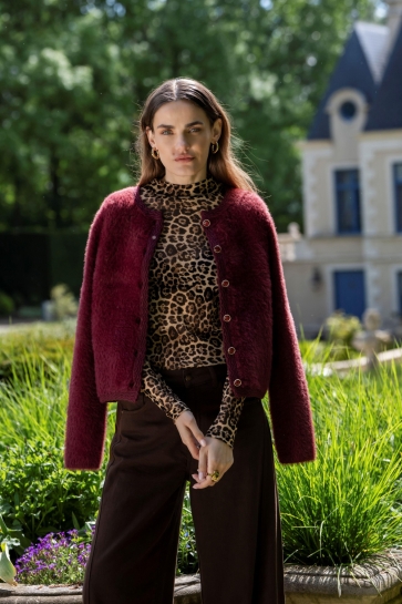 Geisha Vest FLUFFY VEST MET SIERKNOPEN 64508 10 000480 burgundy