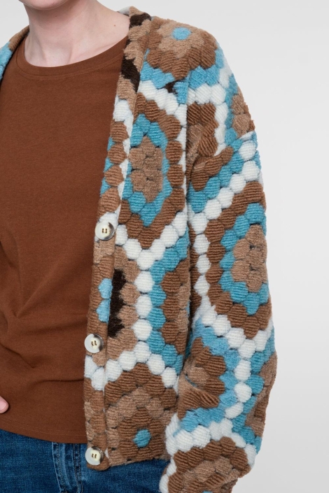 Geisha blauwe dames vest | Close up