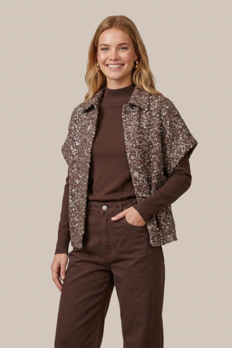 C&S The Label bruine dames gilet | Model vooraanzicht