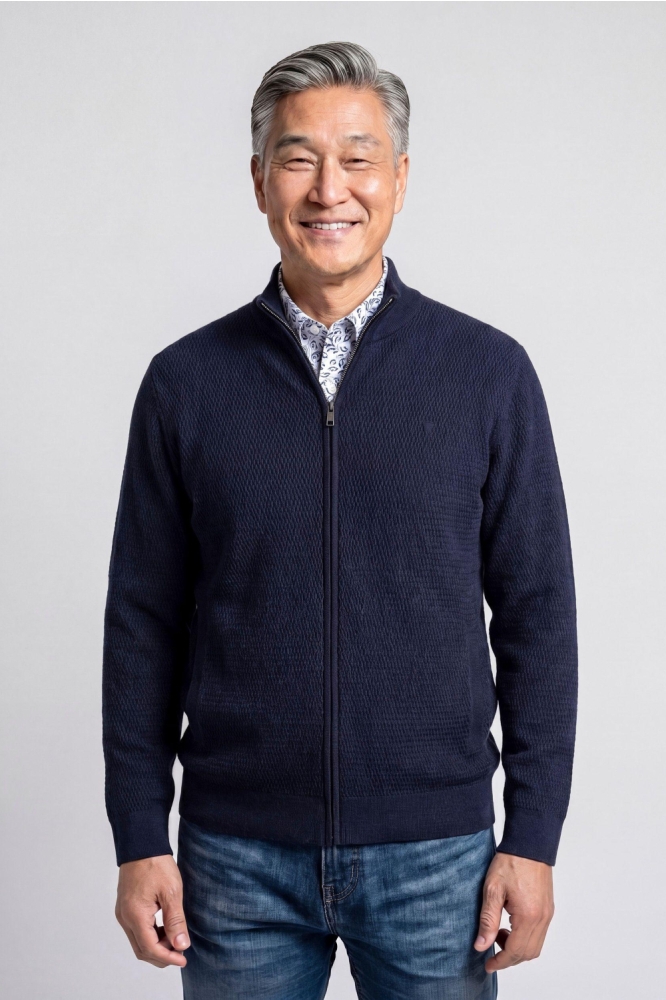 Campbell blauwe heren vest | Model vooraanzicht
