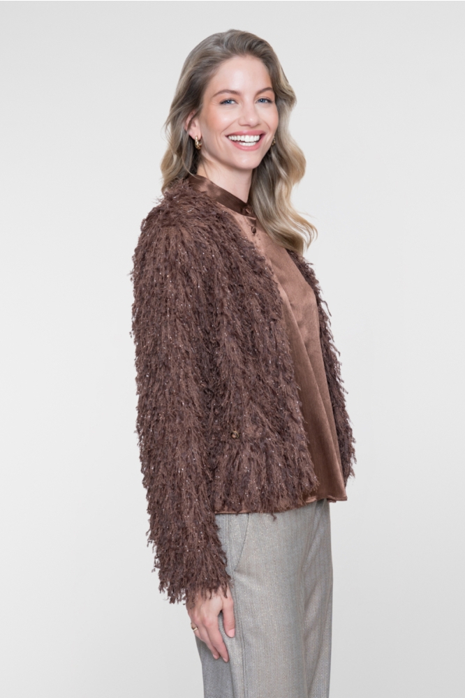 Geisha bruine dames vest | Model zijaanzicht