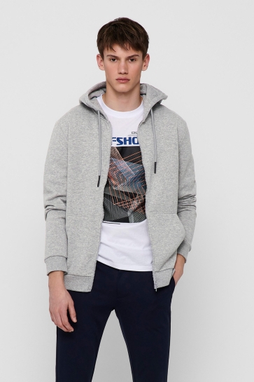 Only & Sons ONSCERES LIFE ZIP THR. HOODIE SWEAT 22018684 Light Grey Melange