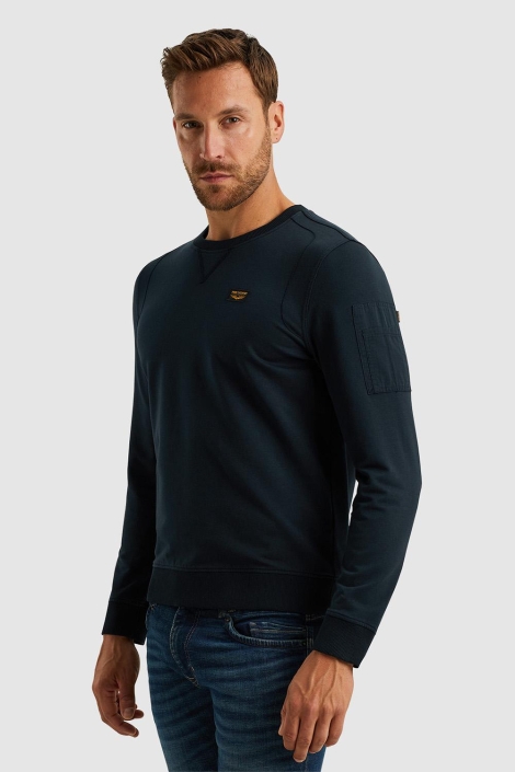 PME legend blauwe heren sweater | Model vooraanzicht