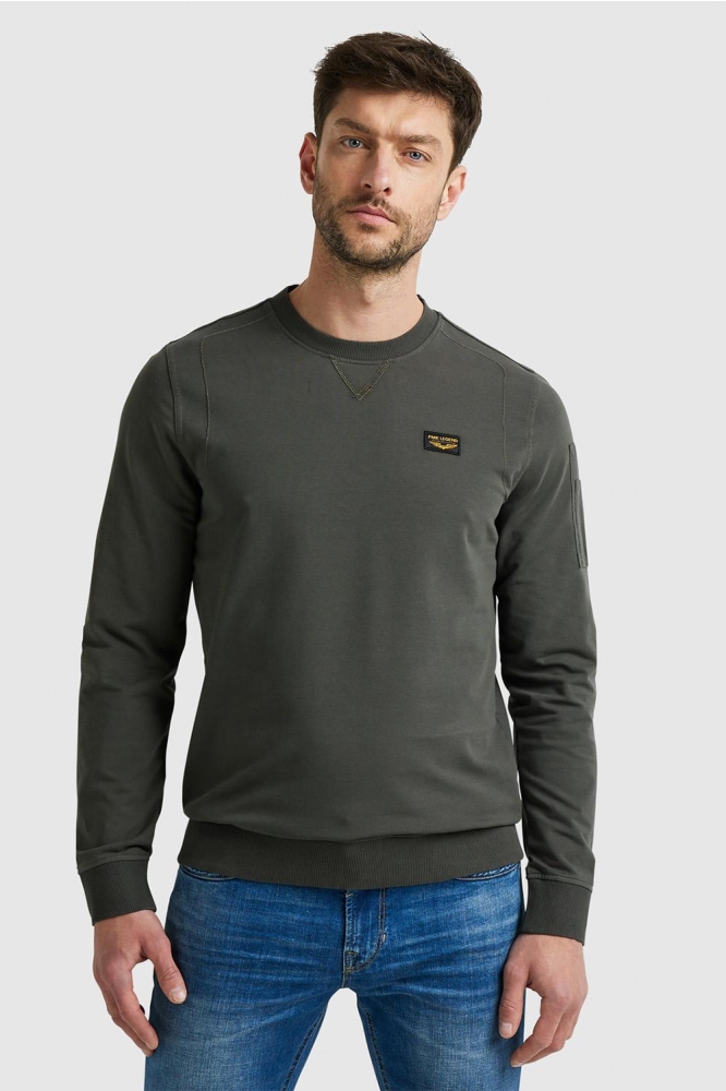 PME legend groene heren sweater | Model vooraanzicht