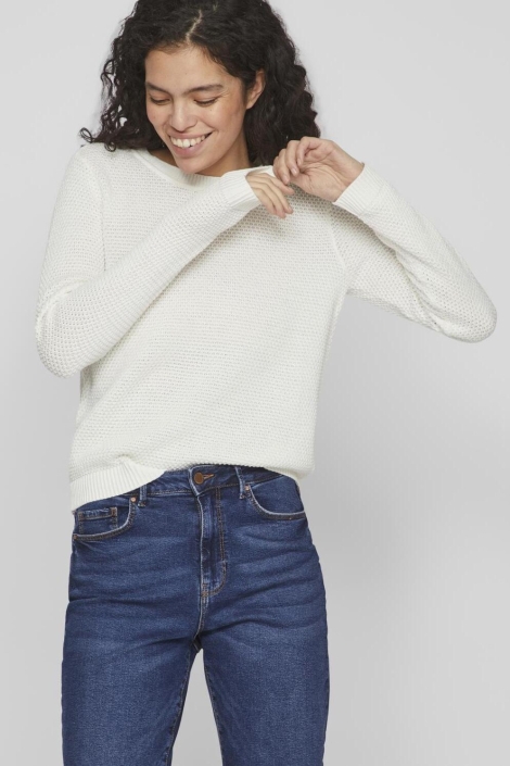 Vila ecru dames trui | Model vooraanzicht