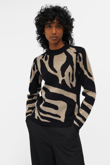 Object Trui OBJRAY L/S KNIT PULLOVER AOP NOOS 23040958 BLACK/FOSSIL BIG