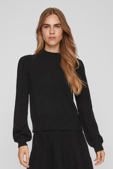 Vila VIRIL TURTLE-NK BALLOON L/S TOP - N 14084179 BLACK