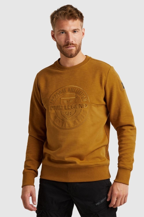 PME legend camel heren sweater | Model vooraanzicht