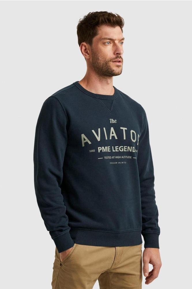 PME legend blauwe heren sweater | Model vooraanzicht