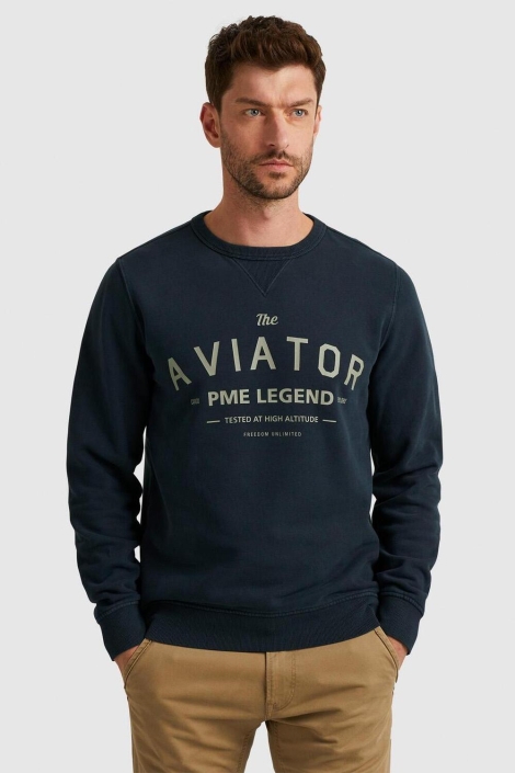 PME legend blauwe heren sweater | Model vooraanzicht