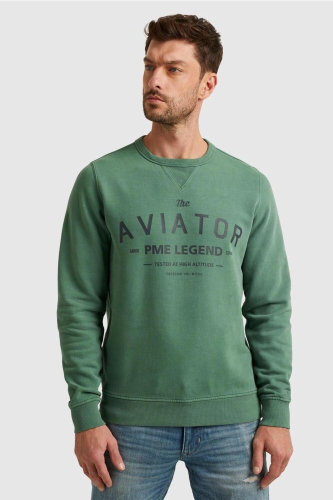 PME legend groene heren sweater | Model vooraanzicht