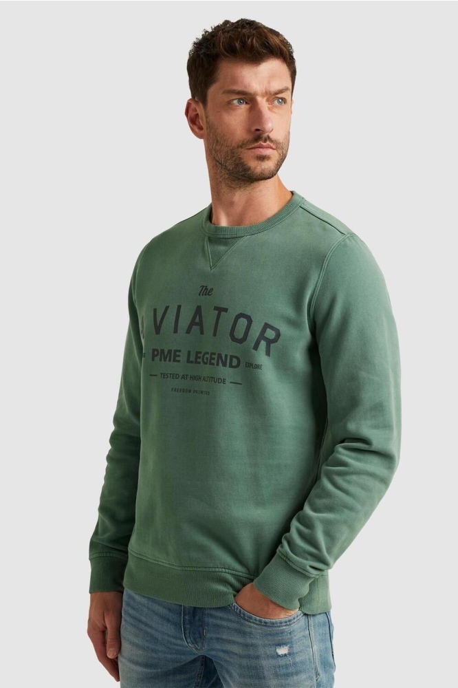 PME legend groene heren sweater | Model vooraanzicht