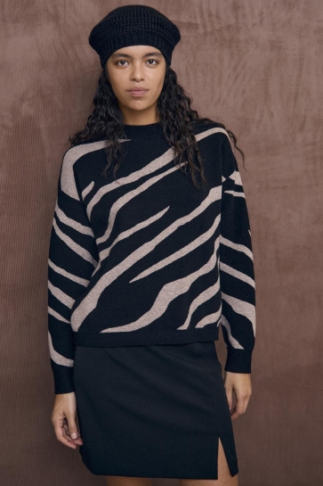 Object OBJRAY LO L/S KNIT PULLOVER AOP NOO 23044642 Black/Desert tau