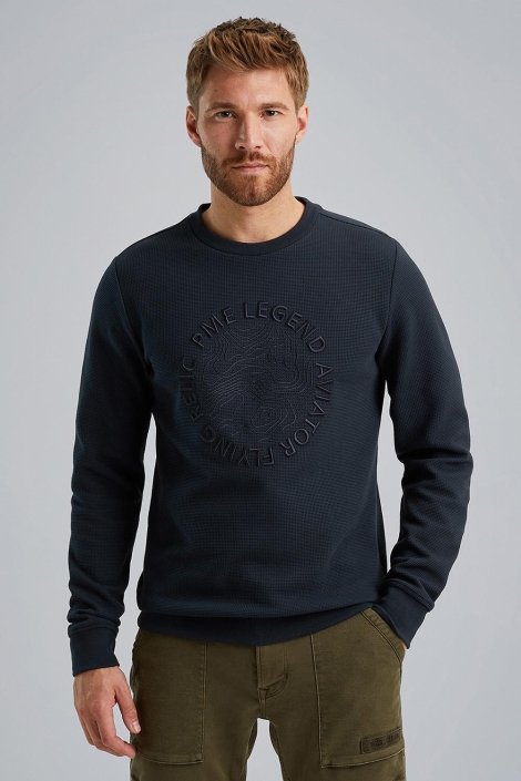 PME legend blauwe heren sweater | Model vooraanzicht