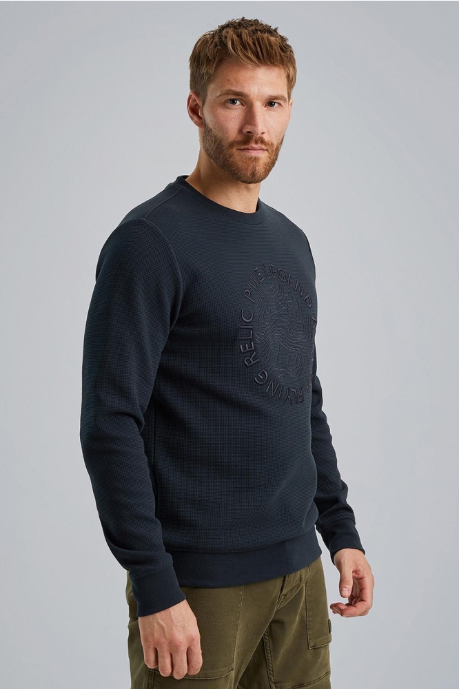 PME legend blauwe heren sweater | Model vooraanzicht
