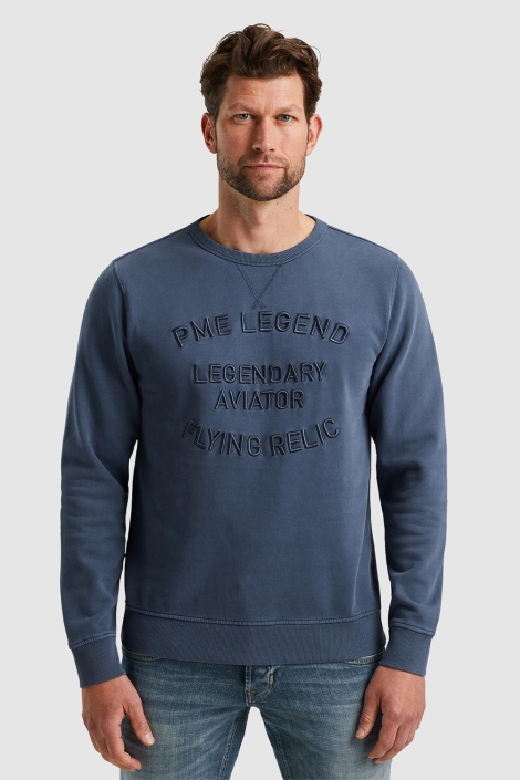 PME legend blauwe heren sweater | Model vooraanzicht