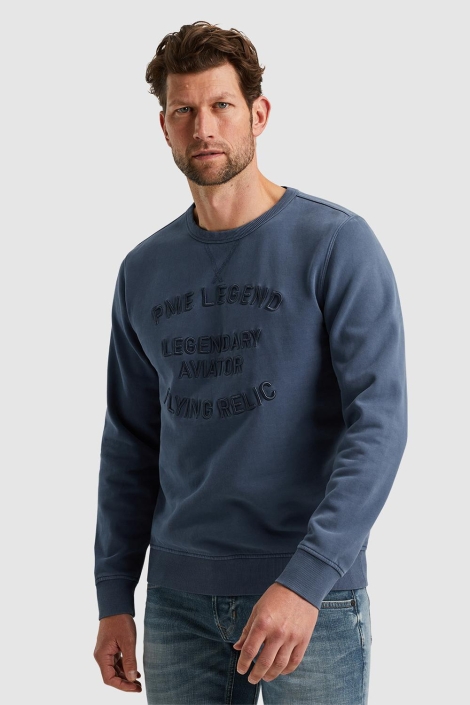 PME legend blauwe heren sweater | Model vooraanzicht
