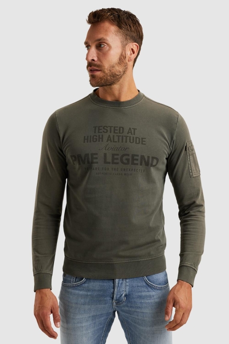 PME legend groene heren sweater | Model vooraanzicht
