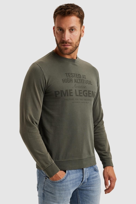 PME legend groene heren sweater | Model vooraanzicht