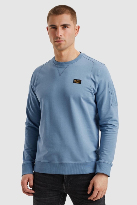 PME legend blauwe heren sweater | Model vooraanzicht